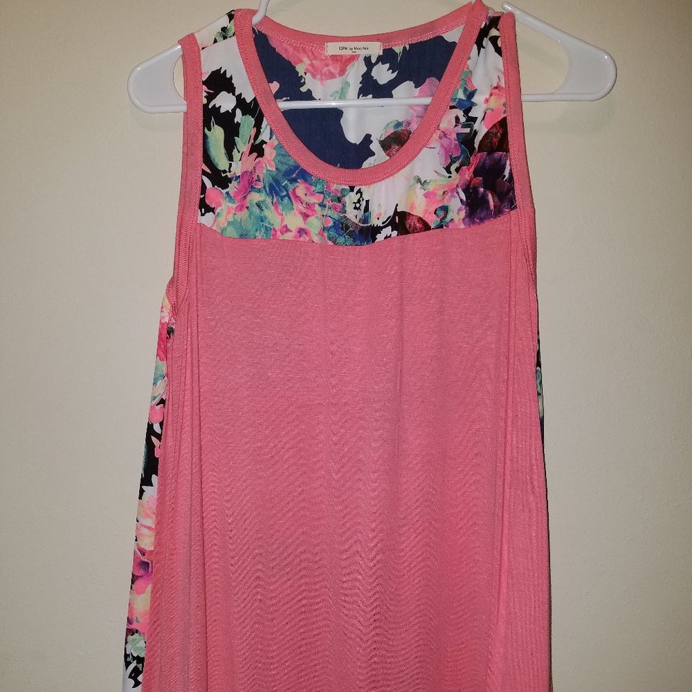 Coral Floral Back High-Lo Racerback Tank Top